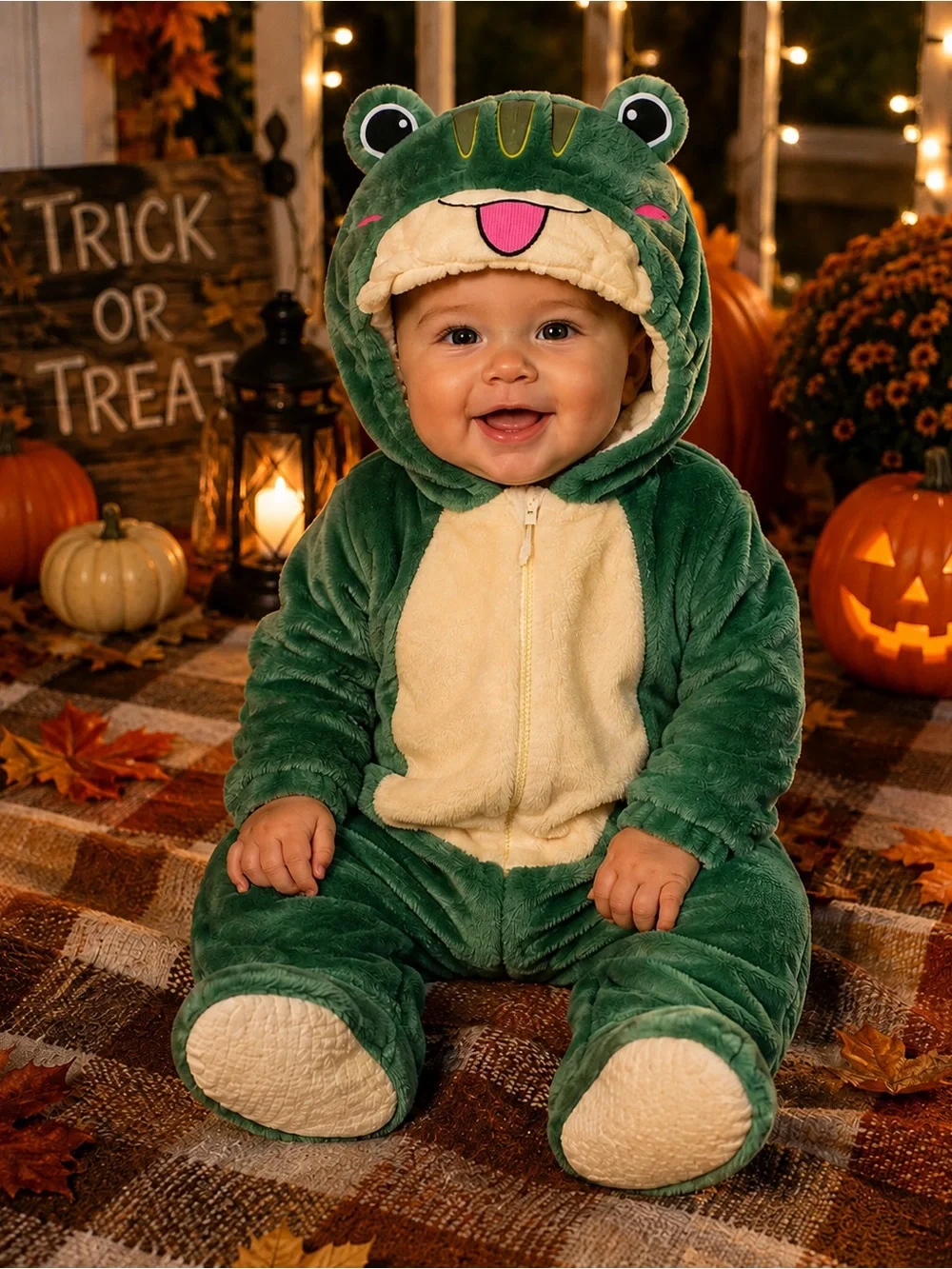 NWT - Infant Frog Halloween Costume – Plush Hooded One-Piece 6-9 months